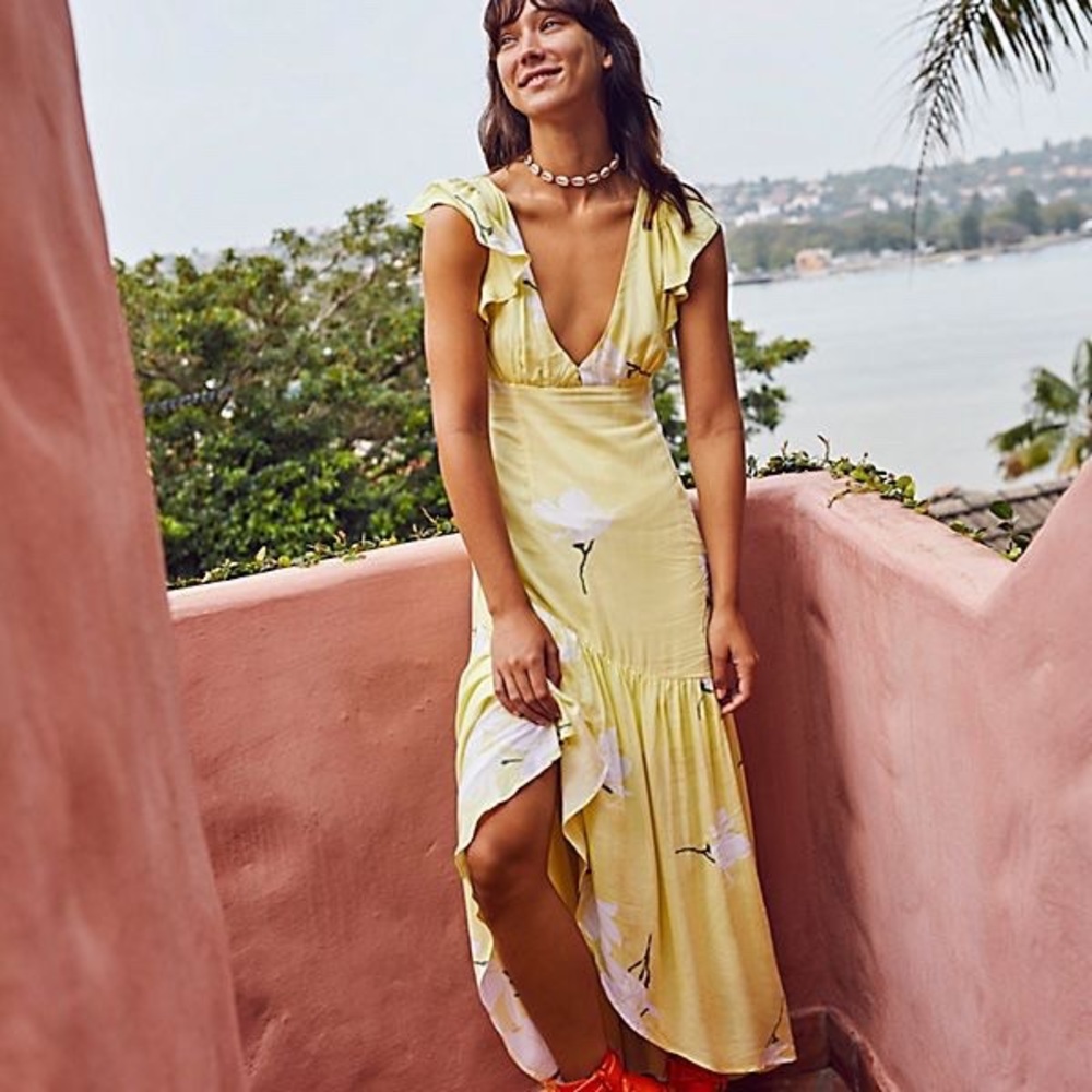 Free People She's A Waterfall maxi dress in lemon